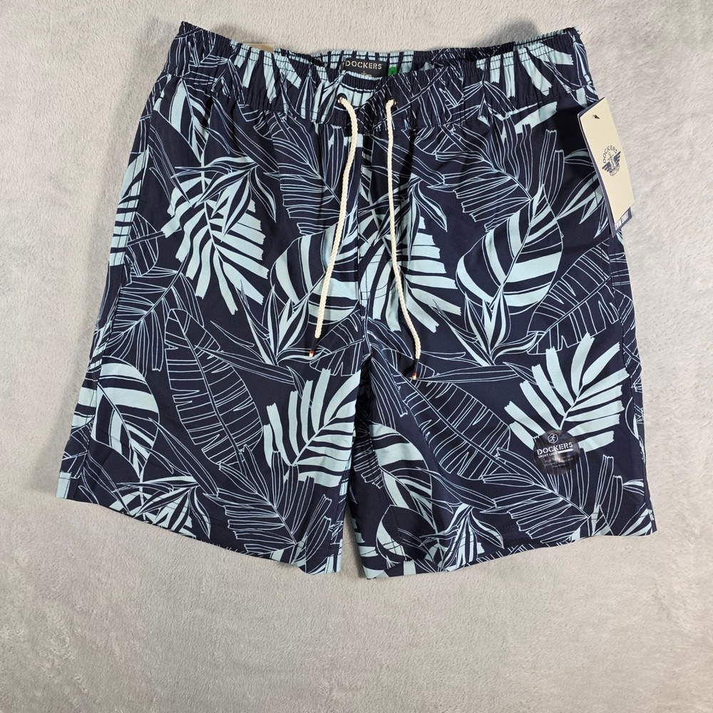 Dockers Harbor Mens Swim Shorts S Navy Leafy Print Board‎ Shorts NWT